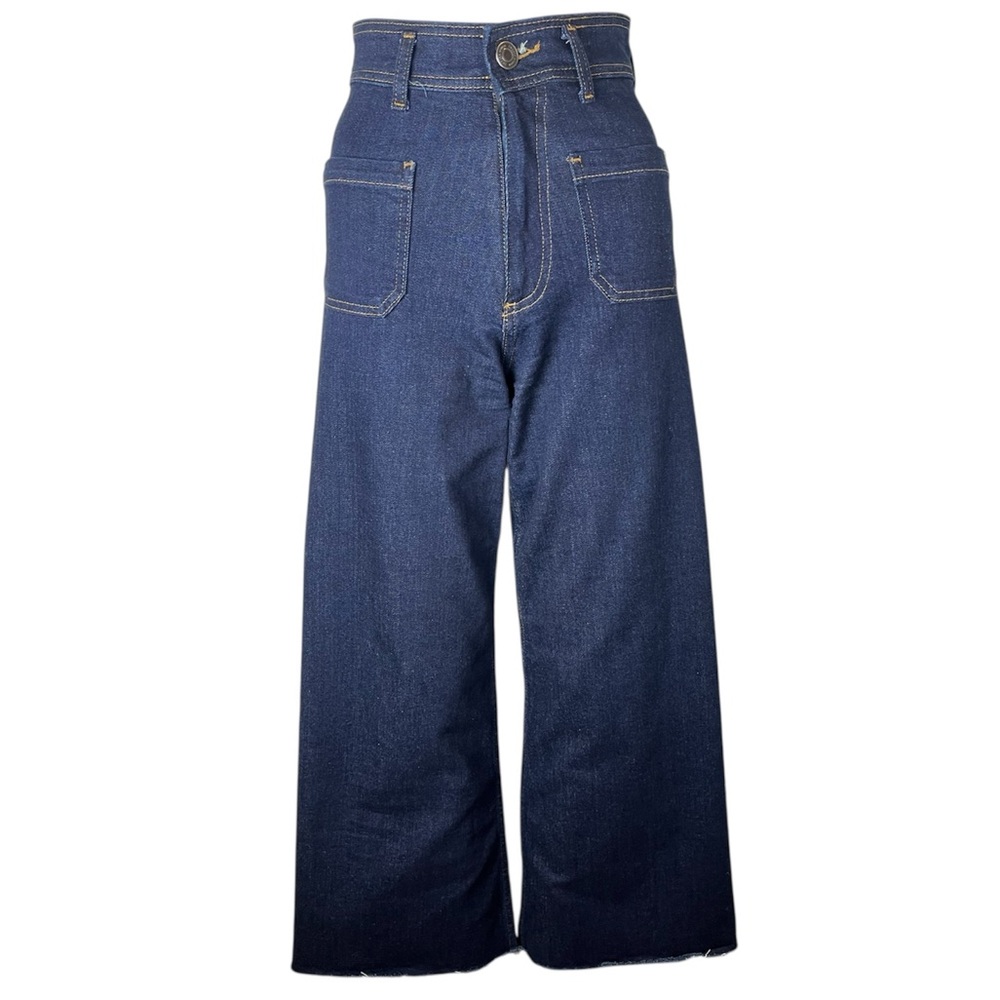 Zara Women's Wide Leg High Rise Dark Wash Stretch Cropped Vintage Style Jeans